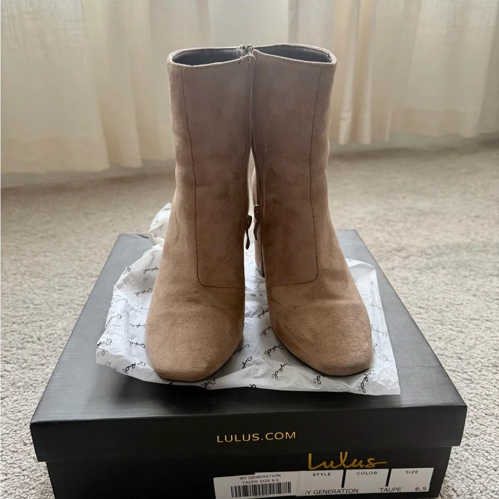 My Generation Taupe Suede High Heel Mid-Calf Boots - 6.5 - Picture 6 of 9